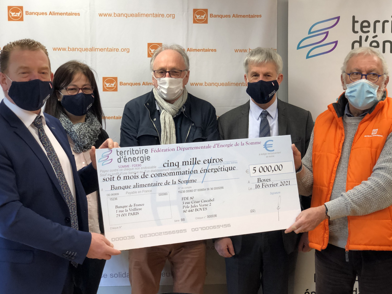La Fédération d'énergie de la Somme fait don de 5 000 euros à la Banque alimentaire