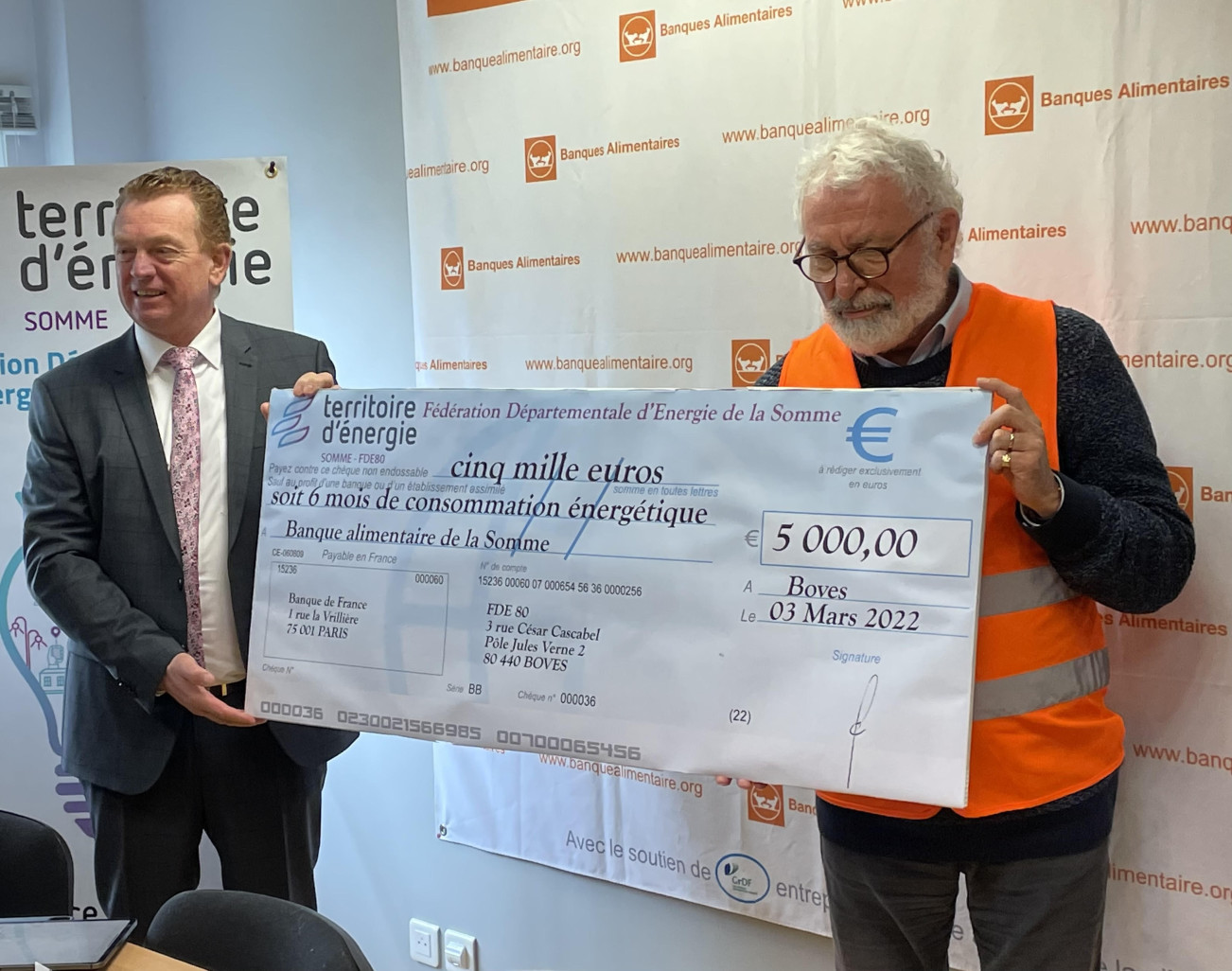 La FDE80 fait un don de 5 000 euros à la Banque alimentaire de la Somme