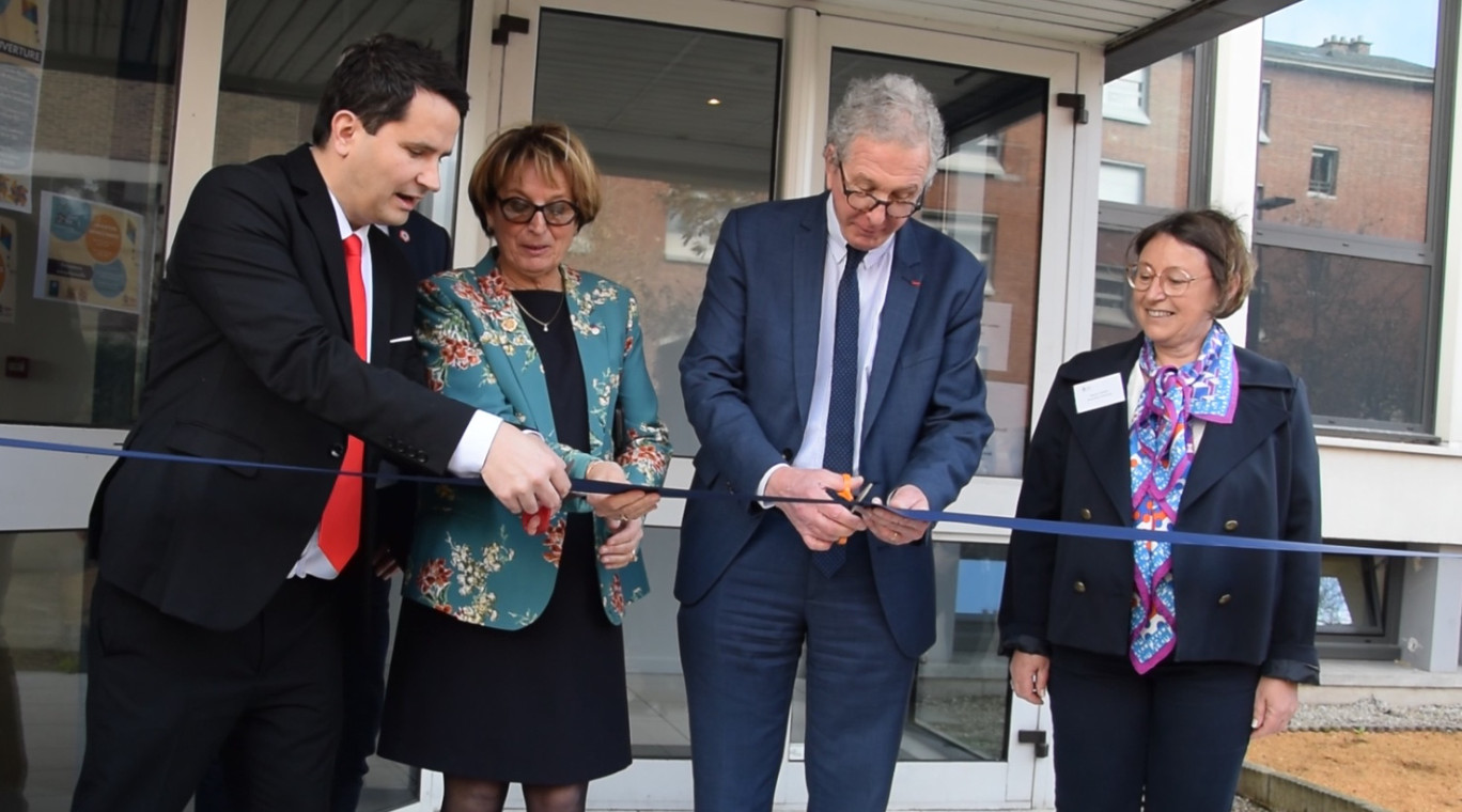 (de g. à dr.) Sébastien Bil, président de l'Udaf 80, Marie-Andrée Blanc, présidente de l’Unaf. Olivier Jardé, vice-président du Département de la Somme, et Marion Henry, Directrice générale de l'Udaf 80. ©Udaf 80