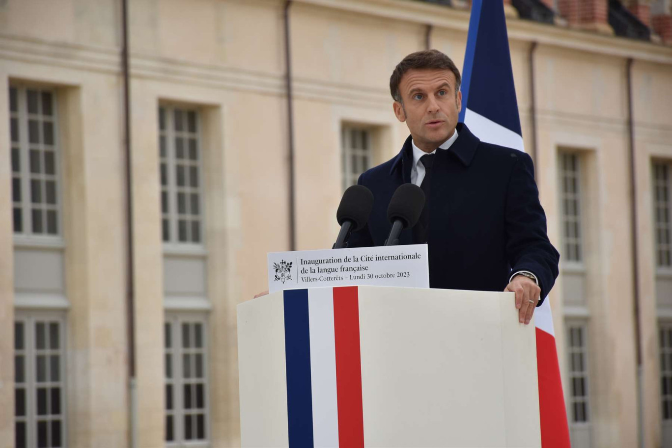Emmanuel Macron est venu à Villers-Cotterêts inaugurer son grand projet présidentiel culturel : la création de la Cité internationale de la langue française. (c)Gaëtane Trichet