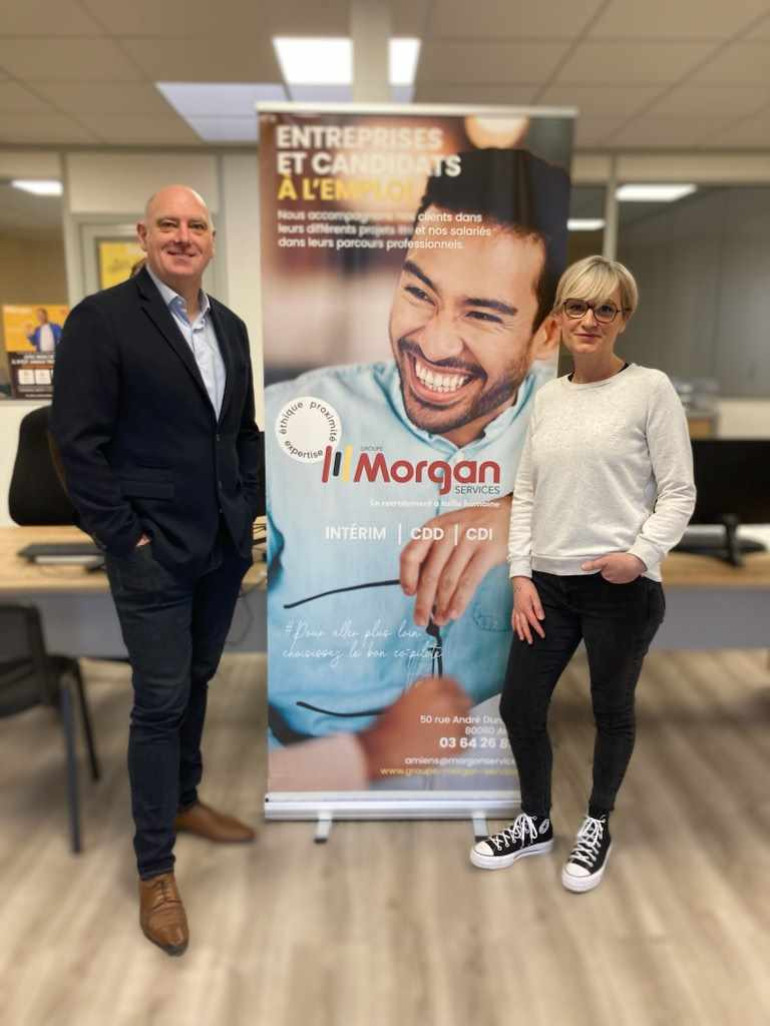 Alan Augez, manager de l'agence amiénoise Morgan Services avec Ingrid Angot, chargée de recrutement. (c) Morgan Services