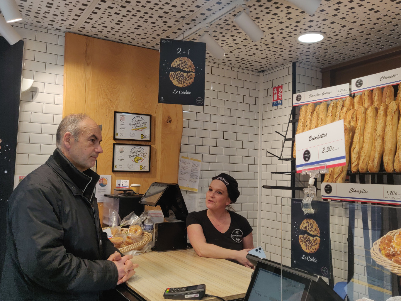 Jean-Michel Rouyez a échangé avec Mélissa Ganté des boulangeries Emma. © Aletheia Press / DLP