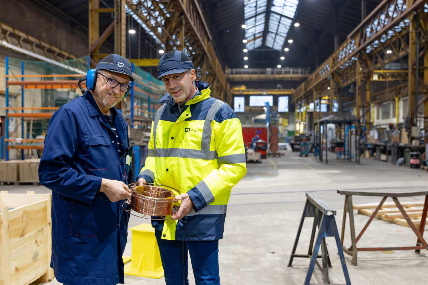 Pascal Rodrigues, responsable chaudronnerie de Maguin avec Olivier Dambricourt, PDG de Moret Industries. (c) Marie-Line Waroude