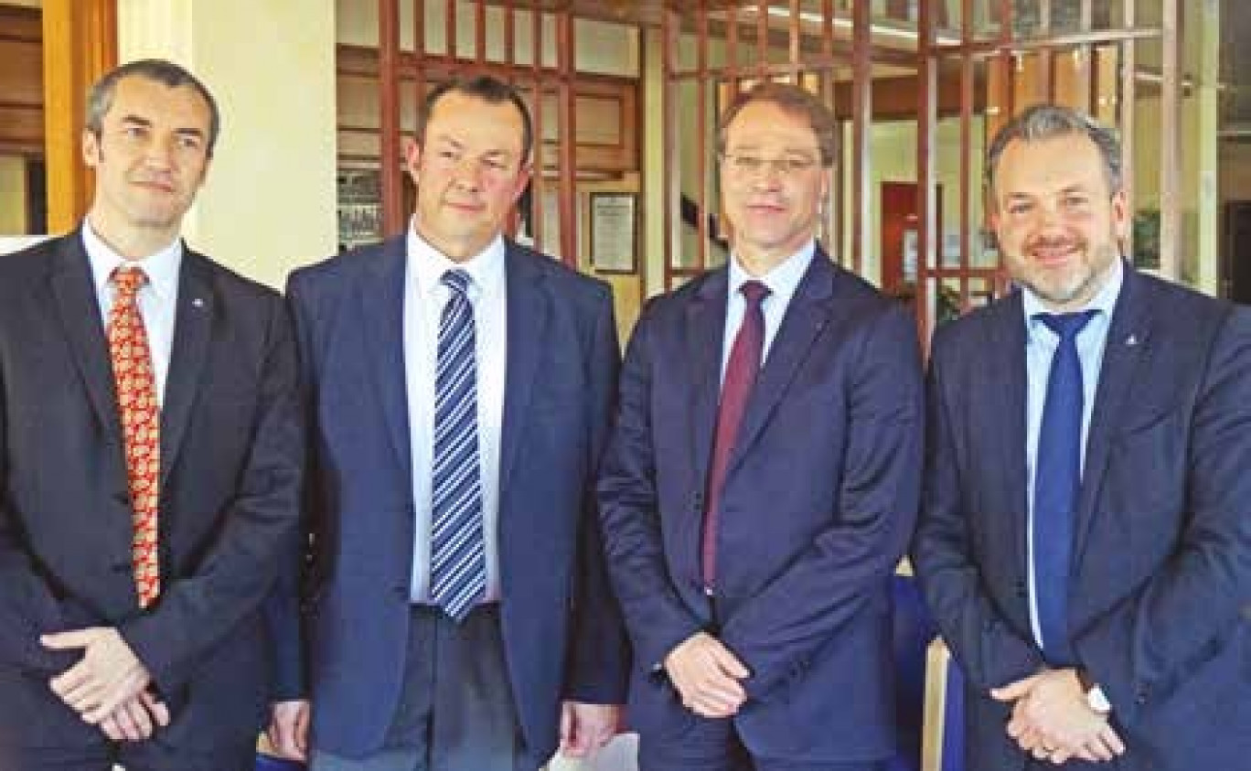 De g. à dr. : Emmanuel Cohardy, président de la CGPME Aisne, Philippe Morin, président de la FFB Oise, François Asselin, président de la CGPME au niveau national, et Charles Locquet, président de la CGPME Oise.