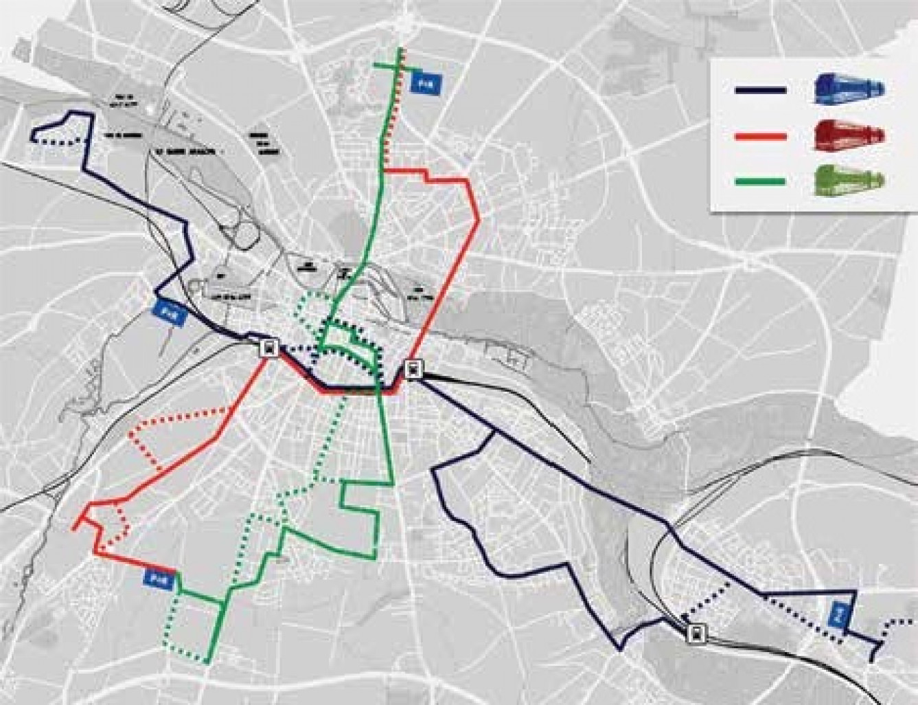 Les tracés cumulés des trois lignes de BHNS représentent plus de 44 kilomètres.