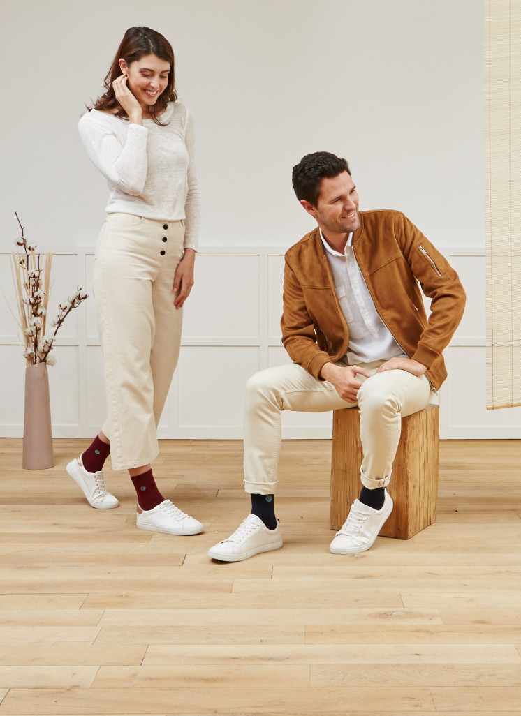La gamme « Green socks » propose des chaussettes en coton biologique, des chaussettes utilisant des matériaux recyclés et bientôt… des chaussettes biocompostables. (© Kindy Project)